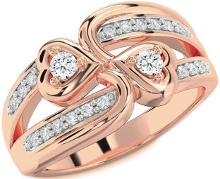 Diamond Rose Gold Heart Round Two Stone Ring