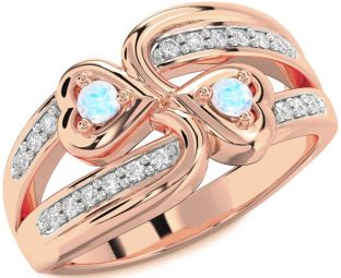 Diamond Moonstone Rose Gold Heart Two Stone Ring