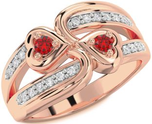 Diamond Emerald Rose Gold Heart Two Stone Birthstone Ring
