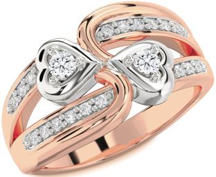 Diamond White Rose Gold Heart Round Two Stone Ring