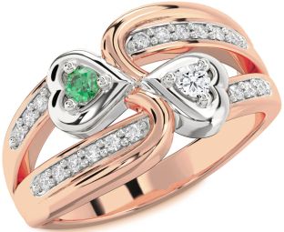 Diamond Rose Gold Silver Heart Two Stone Promise Ring