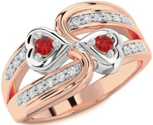 Diamond Emerald Platinum & Rose Gold Heart Two Stone Birthstone Ring