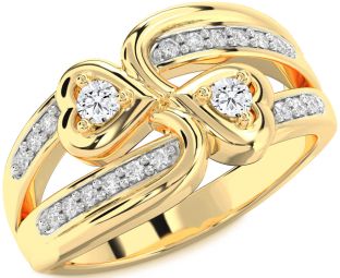 Diamond Gold Heart Round Two Stone Ring