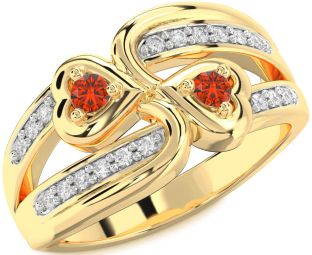 Diamond Fire Opal Gold Silver Heart Two Stone Ring