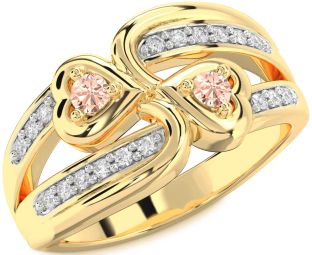Diamond Morganite Gold Silver Heart Two Stone Ring
