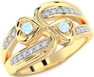 Diamond Moonstone Gold Heart Two Stone Ring