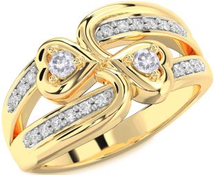Salt & Pepper Diamond Gold Heart Two Stone Ring