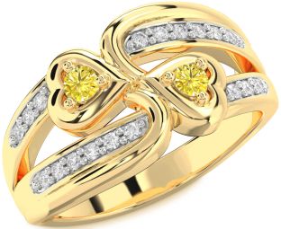 Yellow Diamond Gold Silver Heart Two Stone Ring