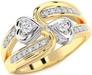 Diamond Platinum & Yellow Gold Heart Round Two Stone Ring