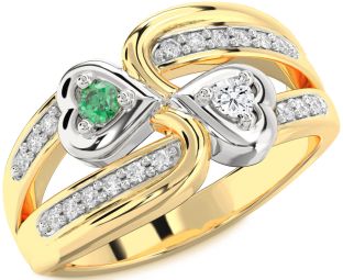 Diamond Gold Silver Heart Two Stone Promise Ring