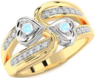 Diamond Moonstone Gold Silver Heart Two Stone Ring