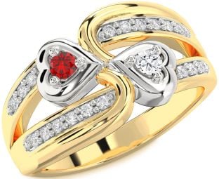 Diamond White Yellow Gold Heart Two Stone Promise Ring