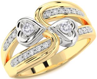Salt & Pepper Diamond Gold Silver Heart Two Stone Ring