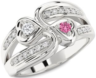 Diamond Silver Heart Two Stone Promise Ring