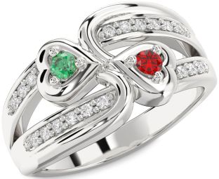 Diamond Silver Heart Two Stone Promise Ring