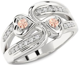 Diamond Morganite Silver Heart Two Stone Ring