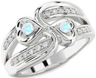 Diamond Moonstone Silver Heart Two Stone Ring