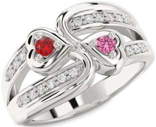Diamond Silver Heart Two Stone Promise Ring