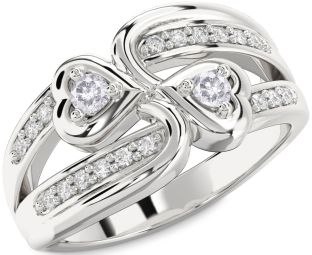 Salt & Pepper Diamond Silver Heart Two Stone Ring