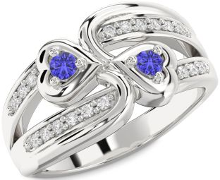 Diamond Tanzanite Silver Heart Two Stone Ring