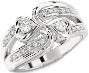 Diamond White Sapphire Silver Heart Two Stone Ring