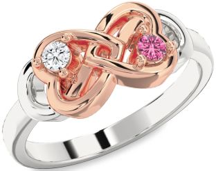 Silver & 10K Rose Gold Infinity Heart Two Stone Promise Ring