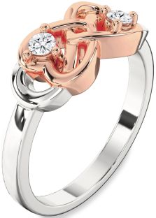Diamond Silver & 10K Rose Gold Infinity Heart Two Stone Ring