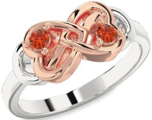 Emerald Platinum & Rose Gold Infinity Heart Two Stone Birthstone Ring