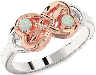 Emerald Platinum & Rose Gold Infinity Heart Two Stone Birthstone Ring