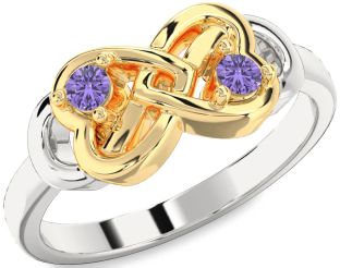 Emerald Platinum & Yellow Gold Infinity Heart Two Stone Birthstone Ring