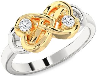 Diamond Silver & 10K gold Infinity Heart Round Two Stone Ring