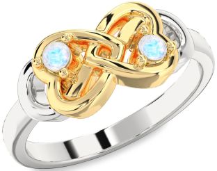 Emerald Platinum & Yellow Gold Infinity Heart Two Stone Birthstone Ring