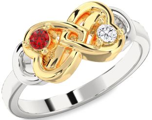Emerald Platinum & Yellow Gold Infinity Heart Two Stone Birthstone Ring