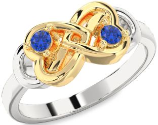 Emerald Platinum & Yellow Gold Infinity Heart Two Stone Birthstone Ring