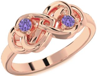 Emerald Rose Gold Infinity Heart Two Stone Birthstone Ring