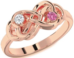Rose Gold Silver Infinity Heart Two Stone Promise Ring