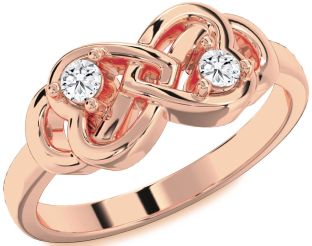 Diamond Rose Gold Infinity Heart Round Two Stone Ring
