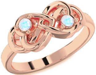 Emerald Rose Gold Infinity Heart Two Stone Birthstone Ring
