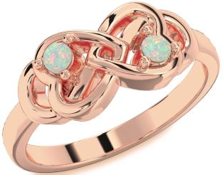 Emerald Rose Gold Infinity Heart Two Stone Birthstone Ring