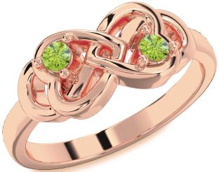 Emerald Rose Gold Infinity Heart Two Stone Birthstone Ring