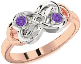 Emerald Platinum & Rose Gold Infinity Heart Two Stone Birthstone Ring