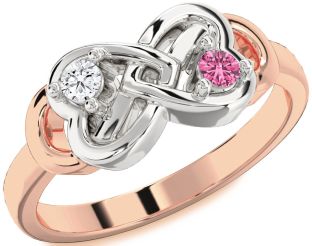 Rose Gold Silver Infinity Heart Two Stone Promise Ring