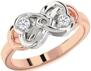 Diamond White Rose Gold Infinity Heart Round Two Stone Ring