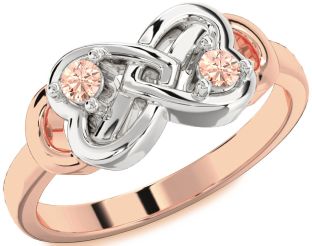 Emerald Platinum & Rose Gold Infinity Heart Two Stone Birthstone Ring