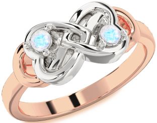 Emerald Platinum & Rose Gold Infinity Heart Two Stone Birthstone Ring