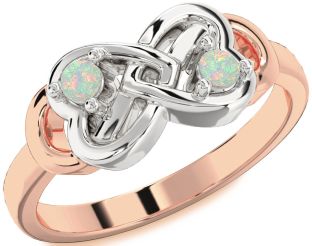 Emerald Platinum & Rose Gold Infinity Heart Two Stone Birthstone Ring