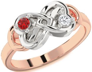 Emerald Platinum & Rose Gold Infinity Heart Two Stone Birthstone Ring