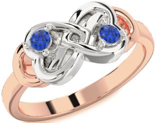 Emerald Platinum & Rose Gold Infinity Heart Two Stone Birthstone Ring