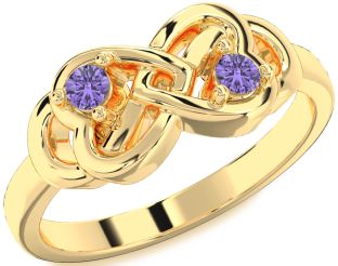 Emerald Gold Infinity Heart Two Stone Birthstone Ring