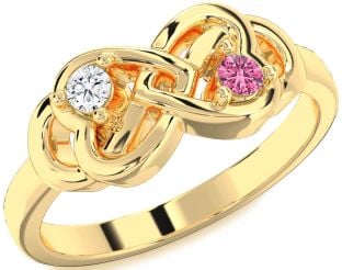 Gold Silver Infinity Heart Two Stone Promise Ring